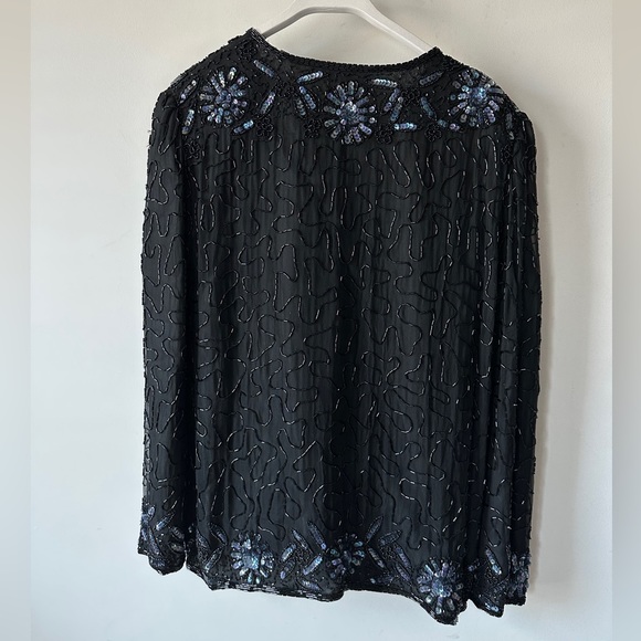 Vintage Black & Blue Sequin Silk Cardigan Size M - Picture 3 of 10